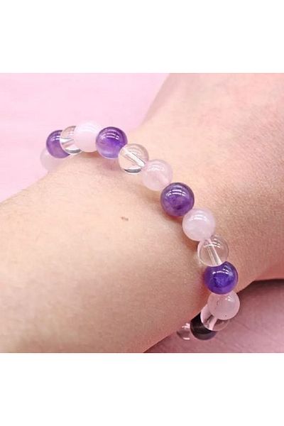 eHediyecim 3-Pack Healing Bracelet - Amethyst & Pink Quartz & Acuamarin & Crystal Quartz