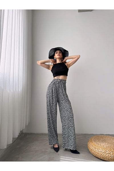 Fav Style Black Floral Patterned High Waist Women's Palazzo Pants