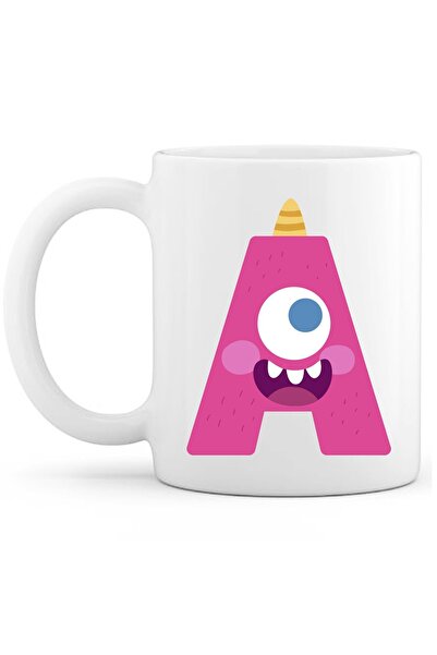 OXVİN Letter A Monster Printed Special Coffee Cup (Single) Porcelain