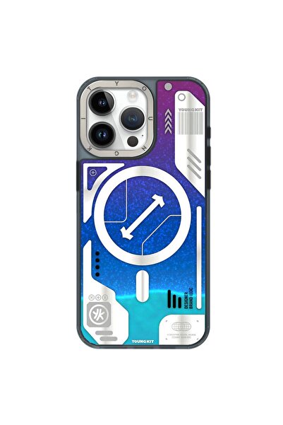 Youngkit iPhone 15 Pro Max Uyumlu Kılıf Sıvı Akışkanlı Magsafe Özellikli YoungKit Galaxy Serisi Kapak Mavi