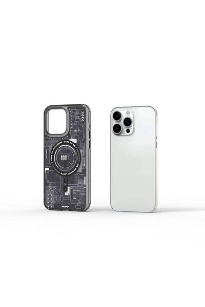 WIWU iPhone 15 Pro Max Kılıf Magsafe Şarj Özellikli Desenli Wiwu Mecha Circui...
