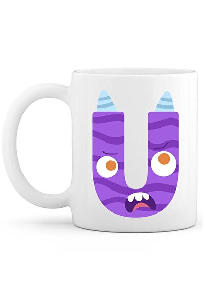 OXVİN Letter U Monster Printed Custom Coffee Glass (Single) Porcelain