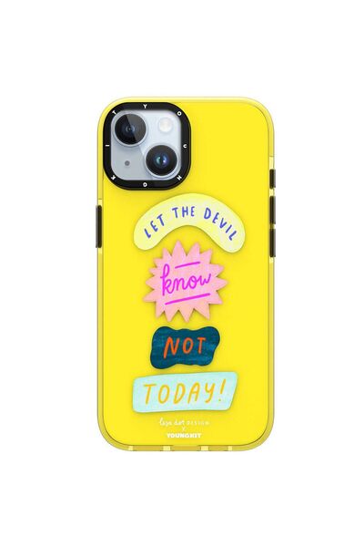 Youngkit iPhone 15 Kılıf Yazı Desenli Youngkit Mindfullness Serisi Kapak Sarı