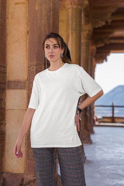 OXVİN Tricou supradimensionat din bumbac pentru femei - decolteu (MULT CONFORT)
