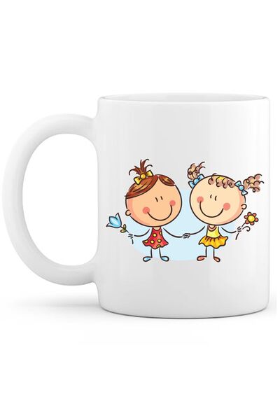 OXVİN فتاة لطيفة 6 أكواب قهوة مطبوعة بطباعة خاصة (مفردة) بورسلين