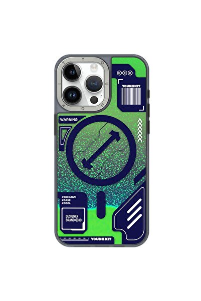 Youngkit iPhone 15 Pro Uyumlu Kılıf Sıvı Akışkanlı Magsafe Şarj Özellikli YoungKit Galaxy Serisi Kapak Yeşil