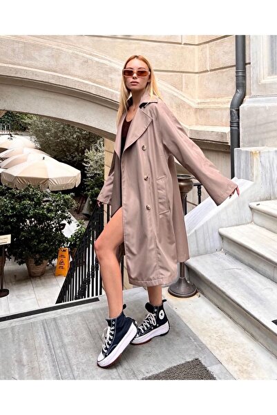 OXVİN Μακριά καμπαρντίνα με διπλό γιακά με λεπτομέρεια με κουμπιά