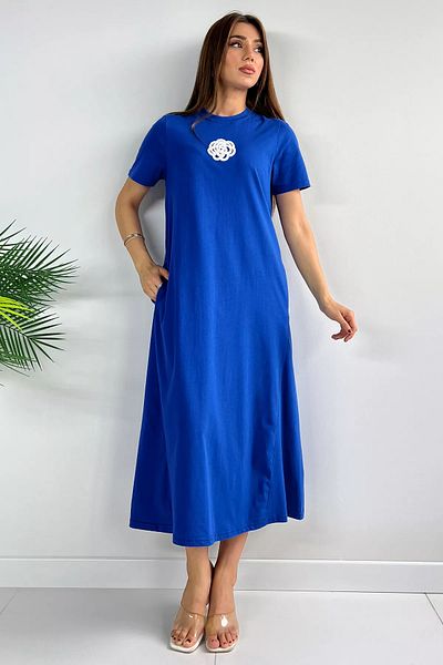 GÜLSELİ Τριαντάφυλλο κεντημένο τσεπάκι Sax Blue φόρεμα