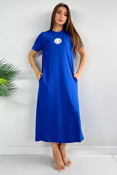 GÜLSELİ Τριαντάφυλλο κεντημένο τσεπάκι Sax Blue φόρεμα