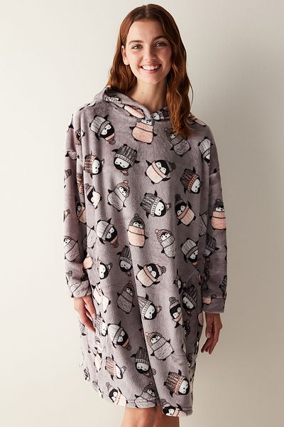 Penti Cute Penguin Fluffy Gray Dressing Gown