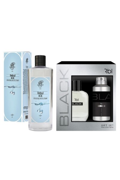 Rebul Black Set Parfüm 100 ml + Deodorant Spray 150 ml +  Ice Kolonya 250 ml