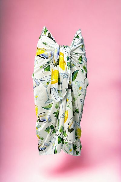 pistore White Satin Beach Dress with Lemon Detail - Margarita Cup, Long Pareo
