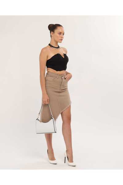 Vovikon Ασύμμετρη Γυναικεία Φούστα Λινό - Φούντες