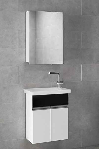 Alfa Banyo Miniço-sb-ebeveyn 45 Cm X 28 Cm Ayna Dolaplı Lavabolu Mdf Banyo Dolabı Seti**hazır Kurulu**