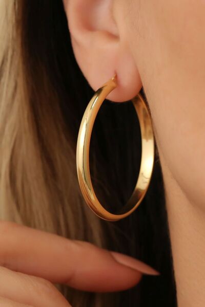 Nox Jewelry 925 Ayar Gümüş 4mm Halka Küpe - 37mm Gold