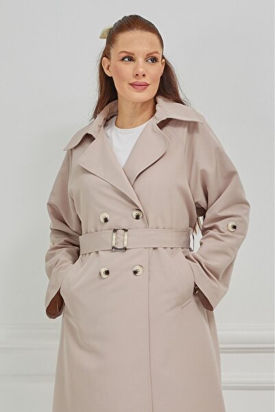 Wazze Astarsız Dökümlü Uzun Su Itici Oversize Trençkot