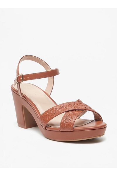 Celeste Women's Cross Strap Sandals with Block Heels and Buckle Closure
