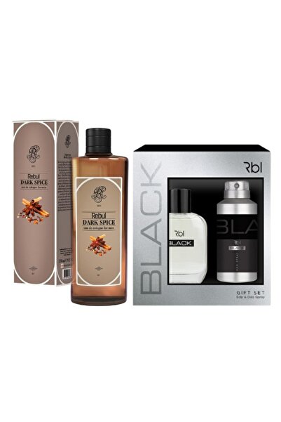 Rebul Black Set Parfüm 100 ml + Deodorant Spray 150 ml + Dark Spice Kolonya 250ML (Cam Şişe)