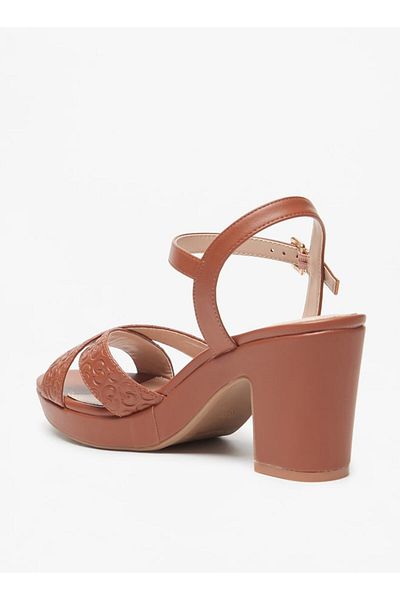 Celeste Women's Cross Strap Sandals with Block Heels and Buckle Closure