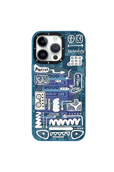 Youngkit iPhone 15 Pro Max Uyumlu Kılıf Magsafe Şarj Özellikli Youngkit Dark Matter Serisi Kapak Mavi