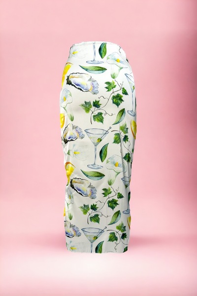 pistore White Satin Beach Dress with Lemon Detail - Margarita Cup, Long Pareo