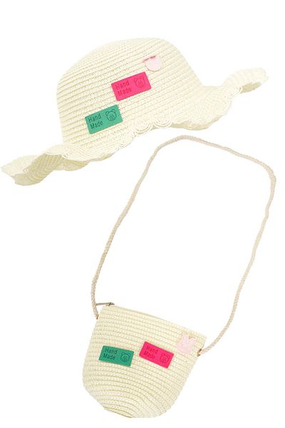 MİNİKO KİDS Girl's Straw Hat - KITTI 24715-01, 52 cm, with Bag