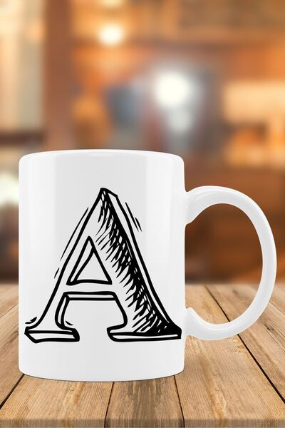 yhfoto كوب مطبوع عليه حرف A - كوب - كوب أبيض * طباعة ثنائية الاتجاه - Bk325