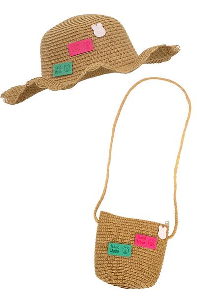 MİNİKO KİDS Сламена шапка за момиче - KITTI 24715-01, 52 см, с чантичка
