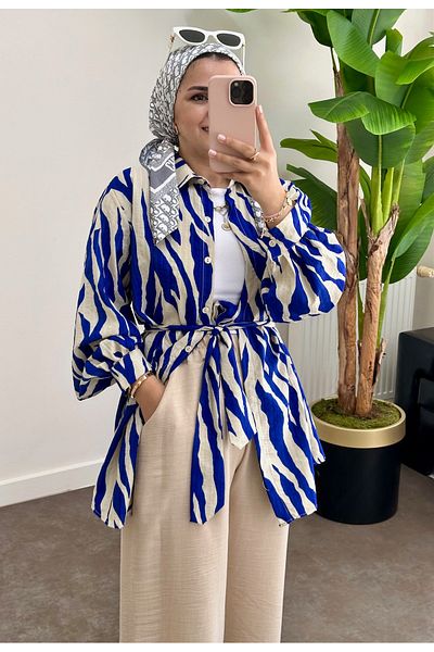 ASEL FASHİON Women's zebra print cotton shirt set