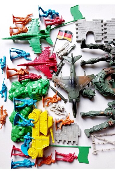 OYUNCAKSAHİLİ Soldier Strategy Play Set 41 Pieces 2 Pack Commando Airplane Canoe Fence Flag Tank Wall Toys