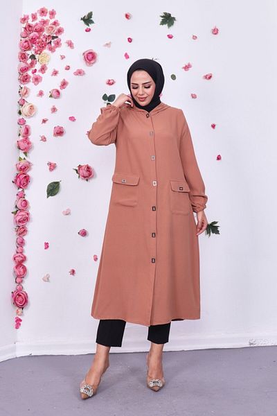 Marjinal City Long Hijab Cap Tunic - Hooded, Pocket and Snap Button