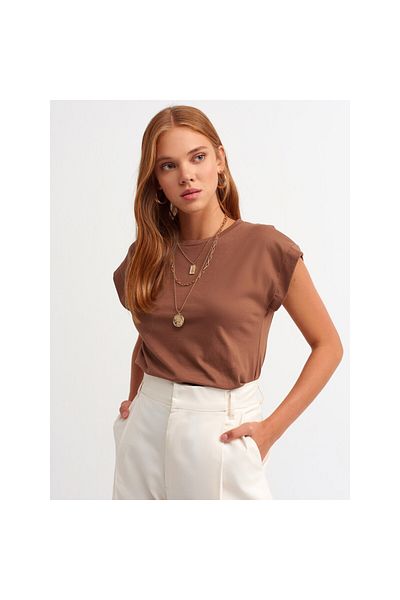 Dilvin Tricou maro din bumbac pieptănat cu decolteu