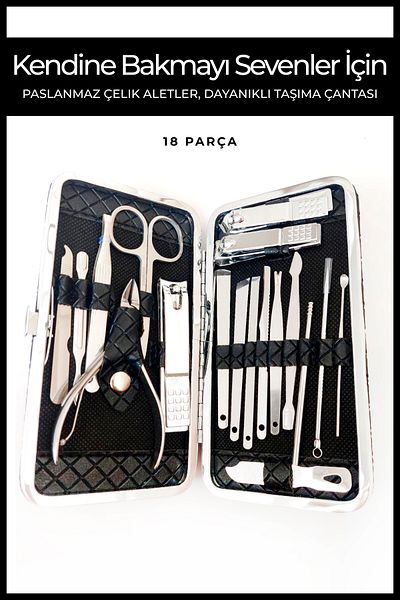 Nera Classy Stainless Steel Manicure&Pediküre 18 Piece Set with Black Leather Bag