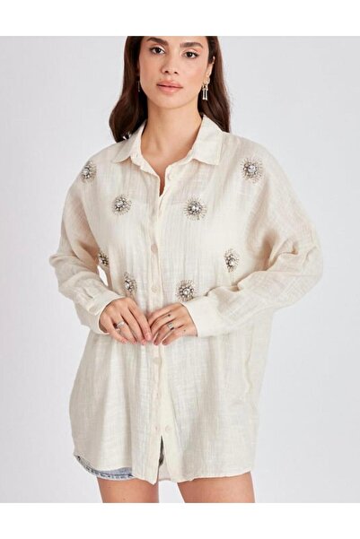 gül sezgin butik Cămașă FAST PERY pentru femei, brodate cu piatră, mărime mare