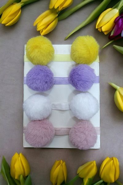 damlakids Set de 4 bandane cu pompon de pluș pentru fetiță
