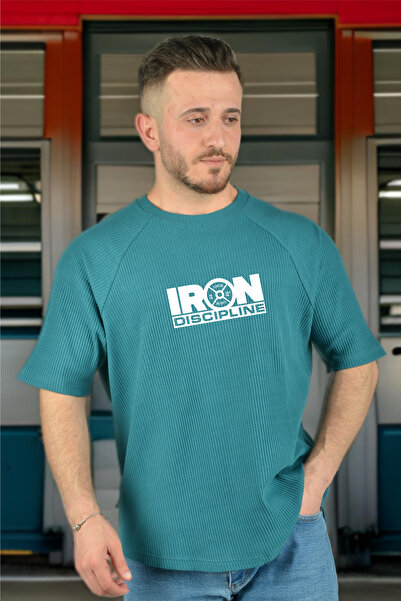 BESSA Мъжка спортна тениска в ментовозелено с голям размер - Iron Discipline ...