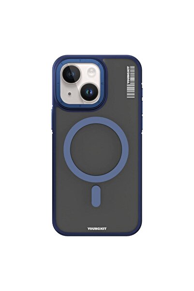 Youngkit iPhone 15 Plus Uyumlu Kılıf Magsafe Şarj Özellikli Youngkit Rock Sand Serisi Kapak Mavi