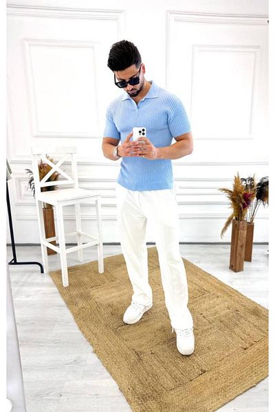 elkumoda Tricou slim cu gât polo - respirabil, rezistent la transpirație, textura moale