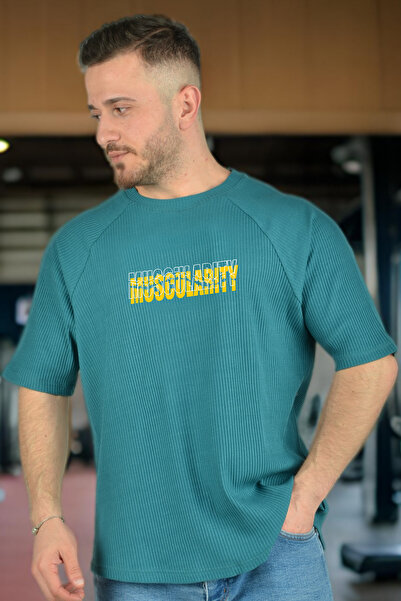 BESSA Men's MinT Oversize Crew Neck MusculariTy PrinTed Ribbed AThleTe T-shirt