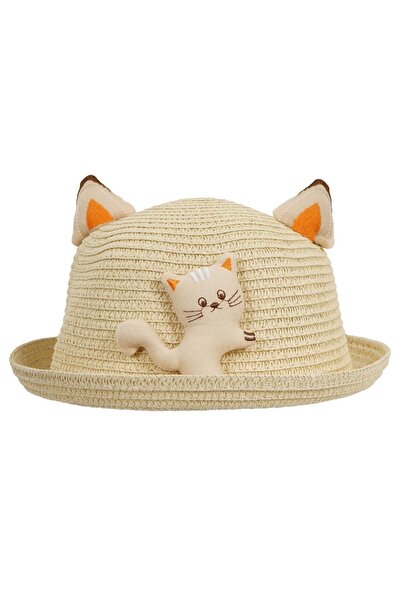 MİNİKO KİDS Дівчача 24710-03 Солом'яна капелюшок з котячим малюнком
