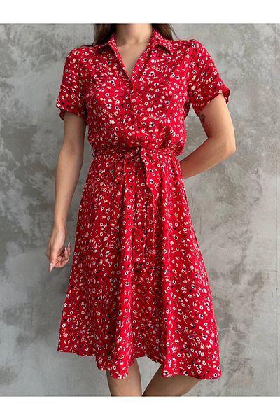 Tommes Butik Red Women's Dress - Buttoned, Belted and Slit Detailed