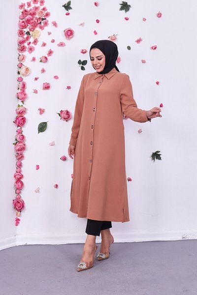 Marjinal City Long Side Slit Snap Button Hijab Cap Tunic