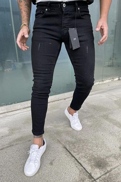 DOPPİO'N DENİM Ανδρικό μαύρο τζιν λέιζερ Lycra Slim Fit
