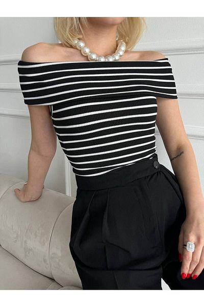 İLKCET MODA Γυναικεία πλεκτή μπλούζα με γιακά Madonna