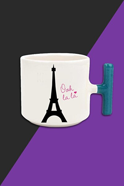 yhfoto Eiffel Tower - Paris - Cream Color Latte Cup Mug - Blue Handle