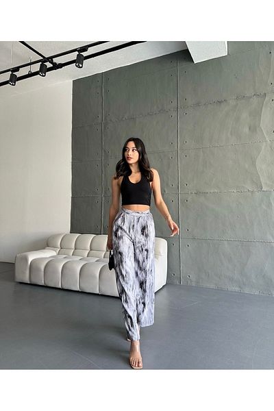 AFA Marble Patterned Palazzo Women's Trousers - Velcro and Iron-free