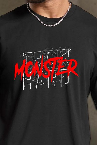 BESSA Ανδρικό αθλητικό μπλουζάκι Oversize Crew Neck Μαύρο βαμβακερό τρένο με σκληρό τύπωμα