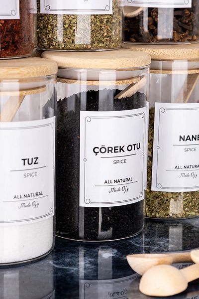 MODA OZY 250 Ml Capacity 6-Piece Bamboo Borosilicate Spice Set - With Vacuum Lid Label
