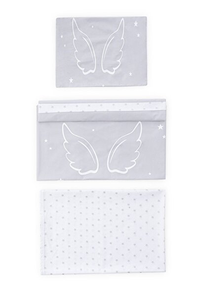 Wellgro Angel Wings 5 Parça Beşik Uyku Seti, 90X60 Cm Bebek Beşik Uyku Takımı - Gri