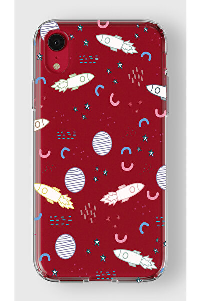 moonset Iphone XR Uyumlu Uzay Tasarımlı Baskılı Şeffaf Telefon Kılıfı